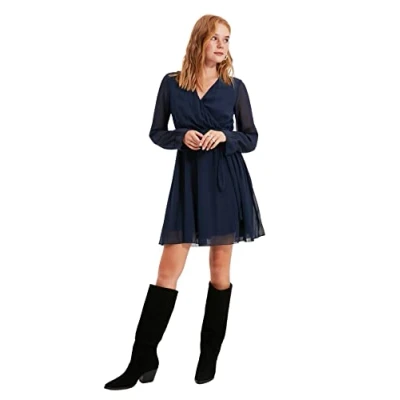 Image of Trendyol Women Midi A line Fitted Woven Dress Navy Blue
