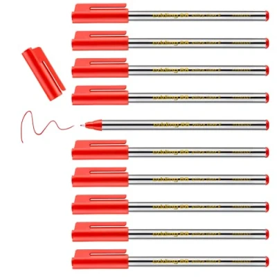 Image of edding 88 fineliner red 10 pens round nib 0.6 mm thin fibre pen for fine, precise writing, underlining, drawing in the office or home and at school