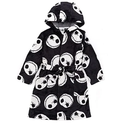 Image of Disney The Nightmare Before Christmas Dressing Gown For Kids Boys Girls Jack Skellington Pocket Black Bathrobe Tim Burton Movie Pjs Robe 7 8 Years