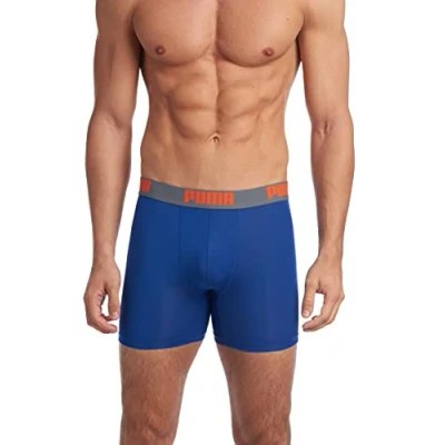 Image of PUMA Men&#039;s 3 Pack Performance Boxer Briefs, Blue/Orange, M
