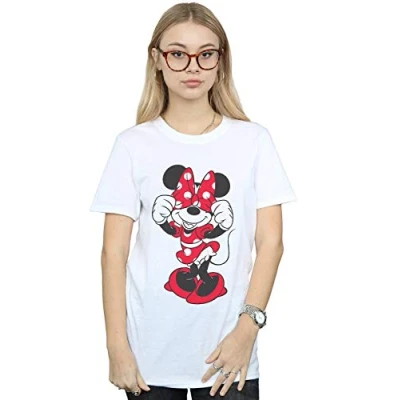 Image of Disney Women&#039;s Minnie Mouse Bow Eyes Boyfriend Fit T Shirt White Large