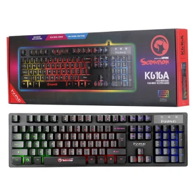 Image of MARVO K616A Gaming Keyboard 3 Colour LED Backlit, Multi Media and Anti Ghosting Keys, Frameless Design, USB 2.0 Connection, UK Layout