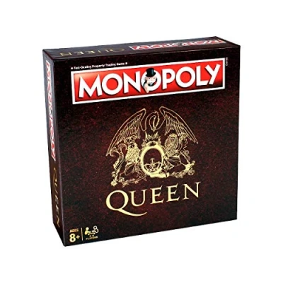 Image of Winning Moves Queen Monopoly Board Game, Advance to Wembley, Hyde Park, the Forum Los Angeles, Take your chances with A Kind of Magic and In Lap Gods cards, gift for players aged 8 plus