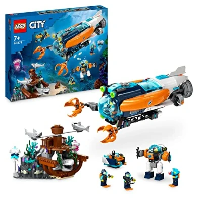 Image of LEGO City Deep Sea Explorer Submarine Toy, Underwater Ocean Set with Drone, Shark Figures, Shipwreck and Diver Minifigures, Birthday Gift for Kids, Boys, Girls Aged 7+ 60379