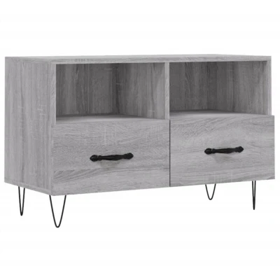 Image of vidaXL Grey Sonoma Engineered Wood TV Cabinet, 80x36x50 cm, with Iron Legs and Storage Drawers, Perfect for Living Room or Bedroom
