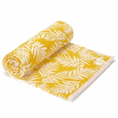 Image of Jansons Direct Linens 2 x 100% Cotton Guest Size Towel in Yellow with Leaf Design White 40cm 70cm