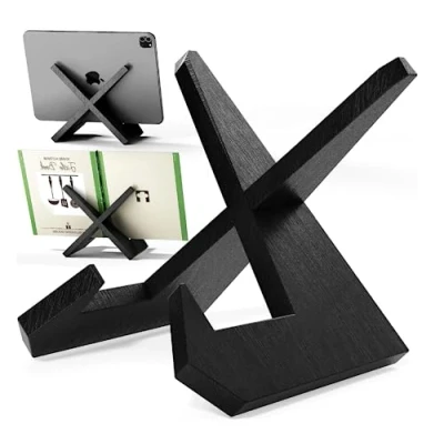 Image of Recipe Book Stand for Cookbook, Wooden Kitchen iPad and Holder Display Stand, Cook Reading Hands Free
