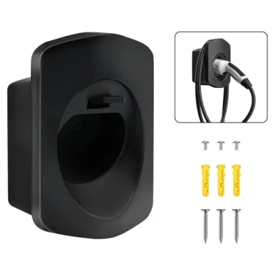 Image of MCEVKELN Type 2 EV Charger Holder, Car Charging Cable Organizer Nozzle Holster Dock Plug Wall Mount Screws Black Electric Vehicle Holder Compatible with Tesla/MG/BMW/VW/Polestar