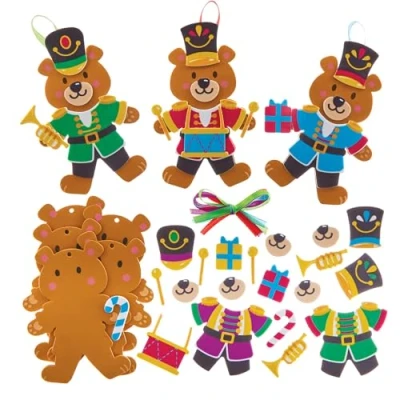 Image of Baker Ross FX798 Nutcracker Soldier Bear Decoration Kits Pack of 8, Christmas Arts and Crafts for Kids