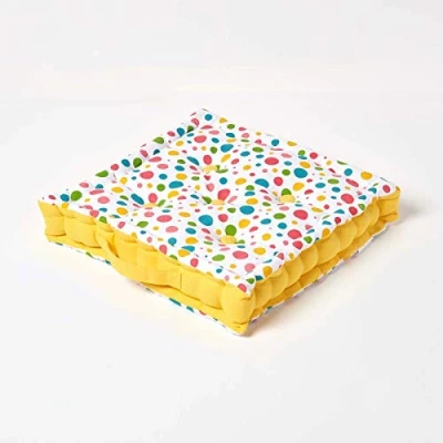 Image of HOMESCAPES Polka Dots Multi 100% Cotton Large Floor Cushion Green Pink Blue White 50 x 10 cm Square Indoor Garden Dining Chair Booster Seat Pad Cushion.