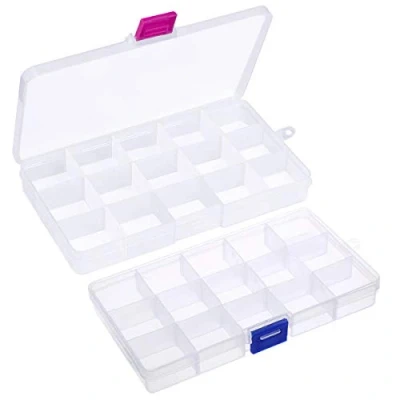 Image of Fodlon Plastic Box with Dividers, 2pcs Adjustable Organizer Small Storage Compartments Jewellery Earring Screw Craft Tool Boxes, Good for Travel Items Tidy