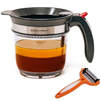 Image of Cook Army Fat Separator with bottom release, 4 Cup Gravy &amp; Cup, Cooking Gravy, Soups, Stew, Oil Separator, for Kitchen Transparent