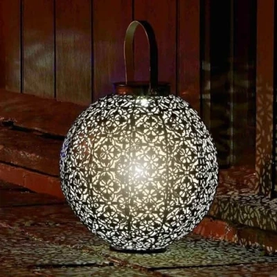 Image of Garden Mile® Large Damask Solar LED Silhouette Lantern Lights Patio Table Lighting Landscaping