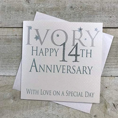 Image of white cotton cards AW14 &quot;Ivory Happy 14th Anniversary With Love On A Special Day&quot; Handmade Card
