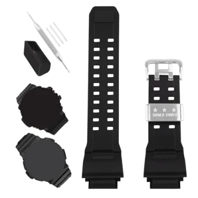 Image of XIW Compatible for 10455201 Casio G Shock GW9400 GW 9400 1 9400BJ 9400J RANGEMAN 9200 9300 Resin Watch Band Replacement men Wirstband Strap women Bracelet, Black
