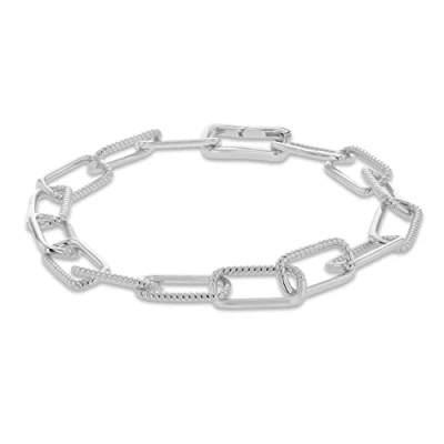 Image of Tuscany Silver Women&#039;s Sterling Rhodium Plated 7.4mm Half Twisted Link Paper Chain Bracelet 19cm/7.5&quot;