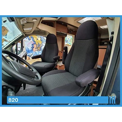 Image of BREMER SITZBEZÜGE Measure Pilot Seat Covers Compatible with Motorhome Camper Ducato Driver &amp; Passenger 820 Protective Cover Set in Black