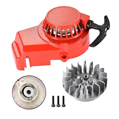 Image of GOOFIT Motorcycle Red Alloy Pull Start Recoil Starter With 18 Fin Flywheel Replacement For 2 Stroke 43cc 47cc 49cc ATV Mini Dirt Bike Scooter Brush Cutter Water pump