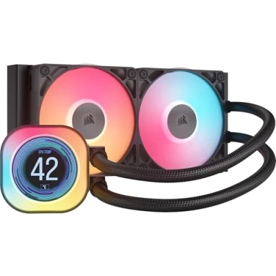 Image of Corsair iCUE LINK TITAN 240 RX LCD Liquid CPU Cooler 240mm AIO Low Noise FlowDrive Cooling Engine Intel LGA 1851/1700, AMD AM5/AM4 2x RX120 RGB Fans System Hub Included Black
