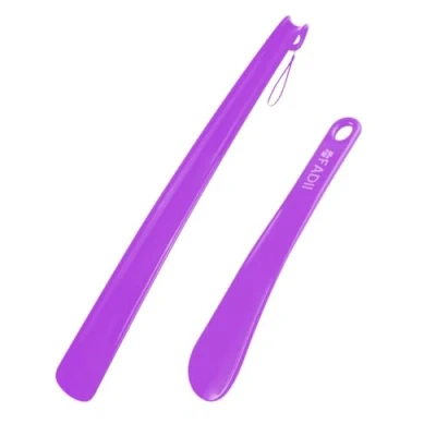 Image of Shoe Horn Long Handled 45cm+22cm Plastic Shoehorn For Men, Women With Comfort Grip Horns Flexible Extra Elderly Pack of 2 Spoon (Purple)