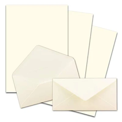 Image of FarbenFroh by Gustav Neuser 50 x A4 Writing Paper Sets with DIN Long Envelopes, Wet Seal, Natural White, Matte Envelopes