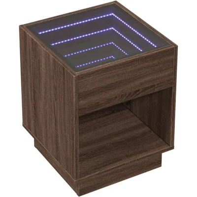 Image of vidaXL Bedside Table Nightstand with RGB LED Lights Brown Oak, Engineered Wood, 40x40x50cm, Square