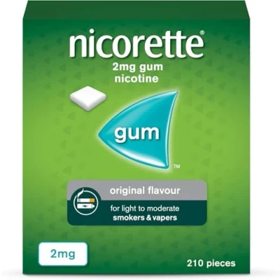 Image of Nicorette 2mg Gum Original Flavour (210 Pieces), Nicotine to Help Quit Cigarettes for Good, Discreet and Fast Acting Stop Smoking Aid Ease Cravings, Chewing