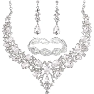 Image of TOEECY Bridal Wedding Jewellery Set Crystal Teardrop Cluster Necklace Dangle Earrings and Bracelet with Sparkling Rhinestone for Bride Bridesmaid Costume Prom (Champagne)