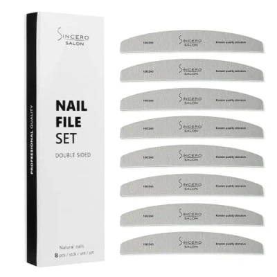 Image of Sincero Salon Nail Files Professional 8pcs File 180/240 For Acrylic and Gel Nails Double Sided Manicure Tools Emery Boards Set