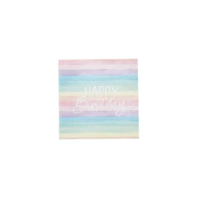 Image of Hootyballoo Happy Birthday Party Napkins 16 Pack Pastel Rainbow Eco Friendly Recyclable