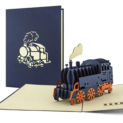 Image of T09 Steam Engine Card, Pop Up Greeting Laser Cut Greetings, Handmade Birthday Blank