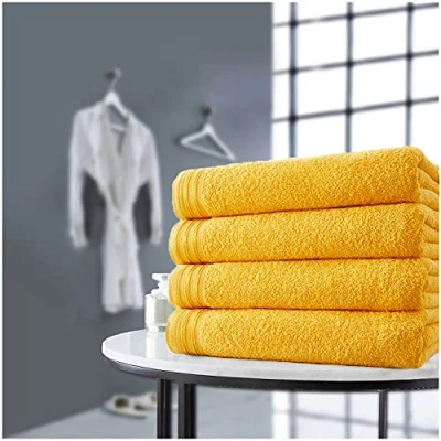 Image of GC GAVENO CAVAILIA Pack of 4 Bath Sheets, 100% Egyptian Cotton 500 GSM Towels, Highly Absorbent Quick Dry Bathroom Towel Set, Ochre, 75x135