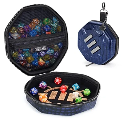 Image of ENHANCE DnD Dice Tray and Case Collector&#039;s Edition Holder for up to 150 D&amp;D with Rugged Exterior Protective Interior Rolling Perfect Game Night (Dragon Blue)