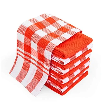 Image of Chef Pomodoro Tea Towels for Kitchen 10 Pack 100% Pure Cotton Waffle Dishcloth, Towel 38 cm x 63 15 in 25 Hand (Pack of 10, Orange)