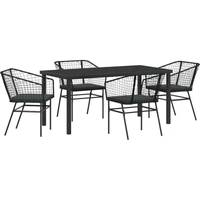 Image of vidaXL 5 Piece Garden Dining Set with Cushions Black Poly Rattan