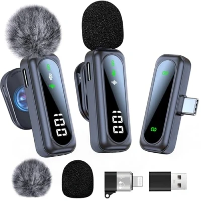 Image of dralud 2 Pack Wireless Lavalier Microphone with Magnetic Clip, for iPhone Android Phone USB C, Mini Mic Noise Cancellation Video Recording TikTok YouTube