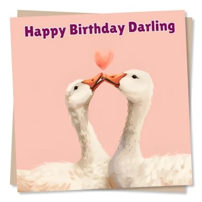 Image of Adorable Geese Birthday Card Happy Darling For Husband, Wife, Boyfriend, Girlfriend