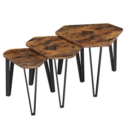 Image of VASAGLE Nesting Coffee Table, Set of 3 End Tables for Living Room, Stacking Side Tables, Sturdy and Easy Assembly, Steel Frame, Industrial Style, Rustic Brown Black LNT14BX
