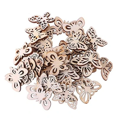 Image of LANCHEN 50pcs Laser Cut Wood Butterfly Embellishment Wooden Shape Craft Wedding Decor