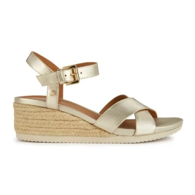 Image of Geox Women&#039;s D Ischia Corda C Wedge Sandal, Gold, 4.5 UK