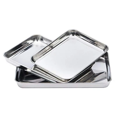 Image of 3x Stainless Steel Polished Trays 23cm, 31cm &amp; 40cm Non Toxic By Chabrias LTD