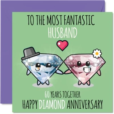 Image of Cute Diamond Anniversary Card for Husband 60 Years Together Happy 60th Wedding Cards from Wife, 145mm x Greeting Sixtieth Anniversaries