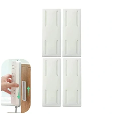 Image of 4/8Pcs Adhesive Punch Free Socket Holder,Self Desktop Fixer,Wall Mounted Power Strip Holder,Desktop Mountable Plug in Fixer Bracket Stand (4Pcs White)