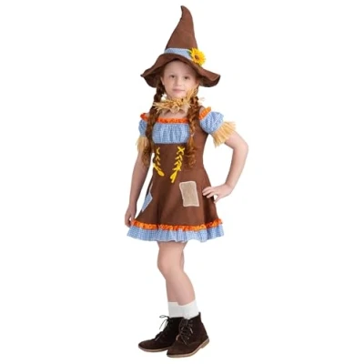 Image of Dress Up America Scarecrow Costume for Kids Pumpkin Girls