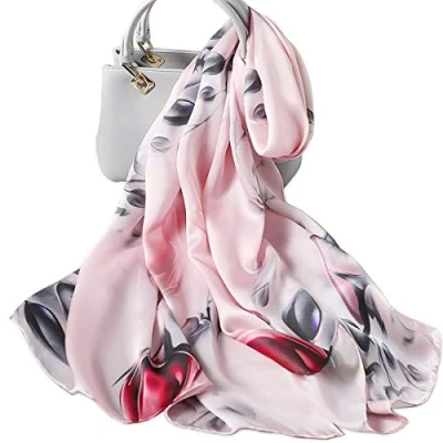 Image of LumiSyne Women&#039;s Silk Scarf Flower Printed Fashion Elegant Style Long And Soft Shawl Wrap Warm Sunscreen All Season