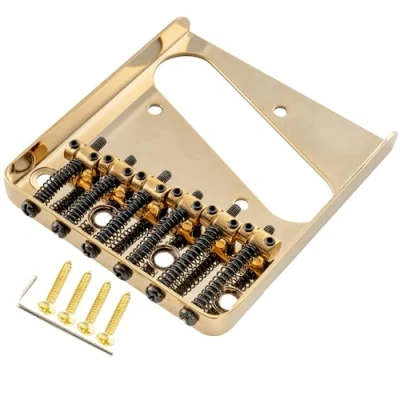 Image of Musiclily Pro 54mm Telecaster Bridge Vintage 6 Barrel Saddles for Tele Style Electric Guitar, Gold