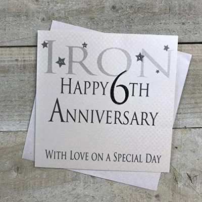Image of white cotton cards Iron Happy 6th Love On A Special Day, Handmade Anniversary Card (Code AW6)