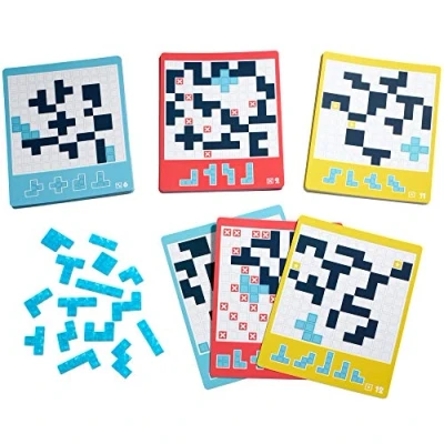 Image of Blokus Puzzle One Player Travel Game, Fun and challenging Strategy Game for Kids Adults, with Board, 21 Snap Fit Pieces 48 Cards, makes A Great Gift 7 Year Olds up