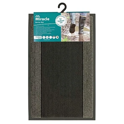 Image of JVL Miracle Charcoal with Grey Stripes Barrier Mat, 40 x 60 cm