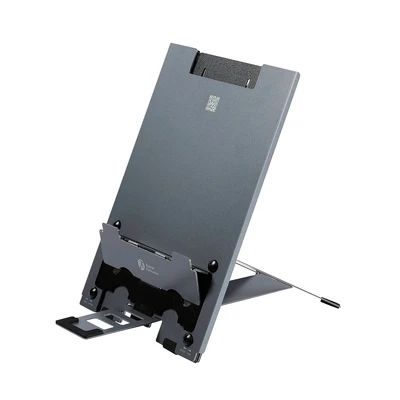 Image of BakkerElkhuizen ErgoQ Hybrid Pro Combination Tablet/Laptop Stand Featuring 10 Tablet Height Adjustments/5 Laptop Adjustments, Lightweight Aluminium Dark Grey